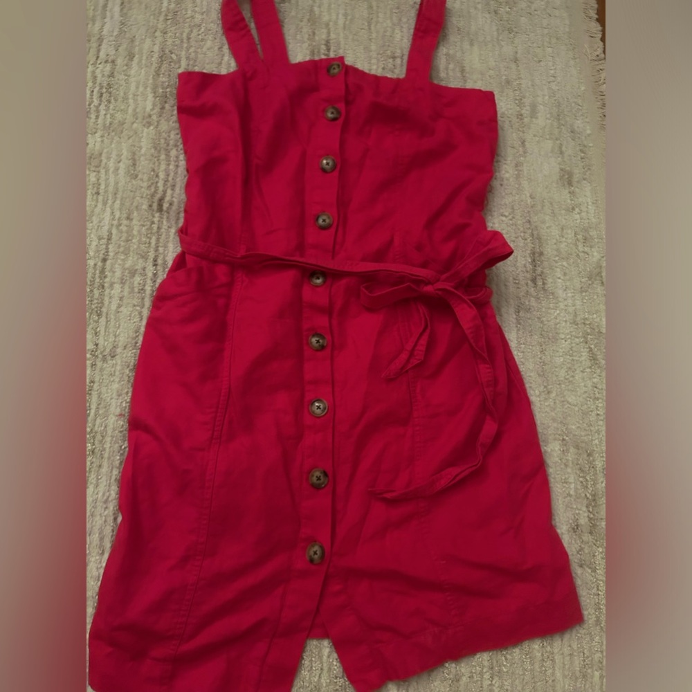 LOFT Pink Linen Button Dress